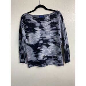 Colin Wang Knit Sweater Size Large Abstract Black Silver Boatneck Artsy Long sle